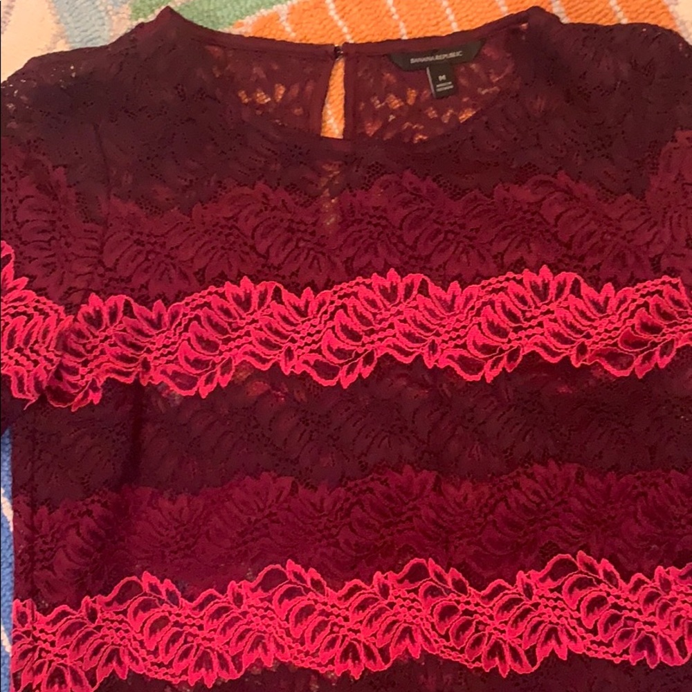 Maroon and pink lace Banana Republic top size M